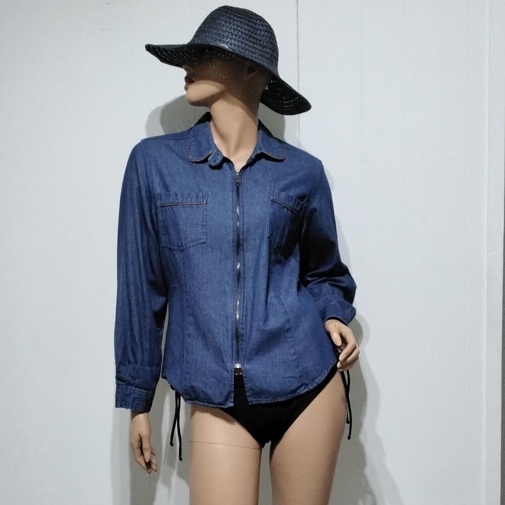 Vintage White Stag collection shirt Zipper Up size M Cotton Denim Jeans Cowgirl